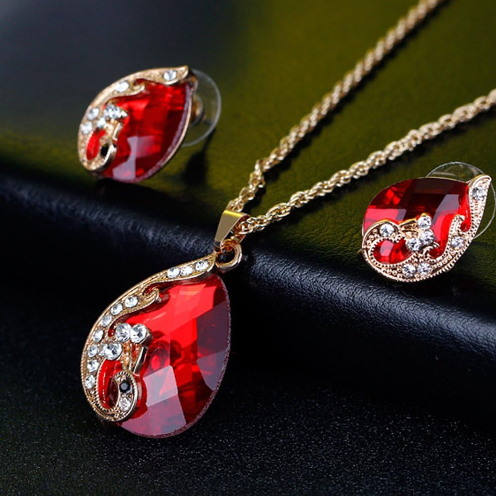 Teardrop Crystal Jewelry Set (Red) ( Usa Express )