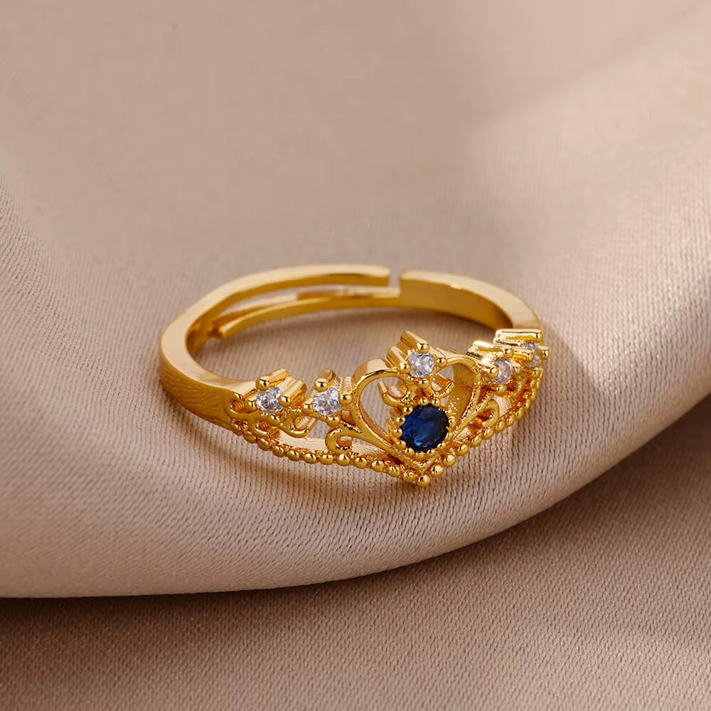 Blue Zircon Crown Adjustable Rings for Women ( Standard Delivery )