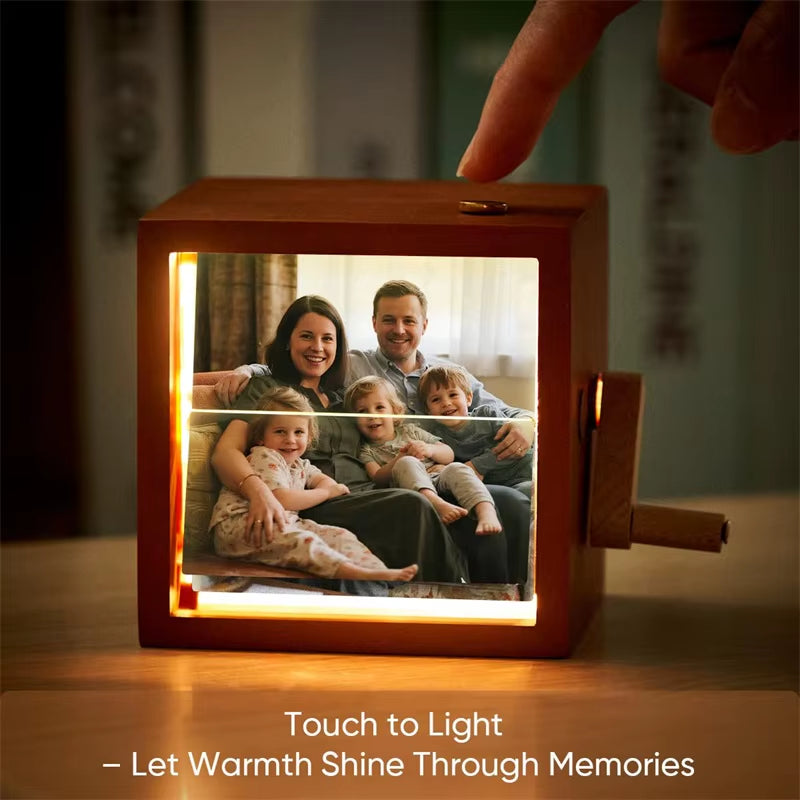 Customized Photo Wooden Rotating Memory Box with Light Pointed Toe Shallow High Heel Shoe ( Standard Delivery )