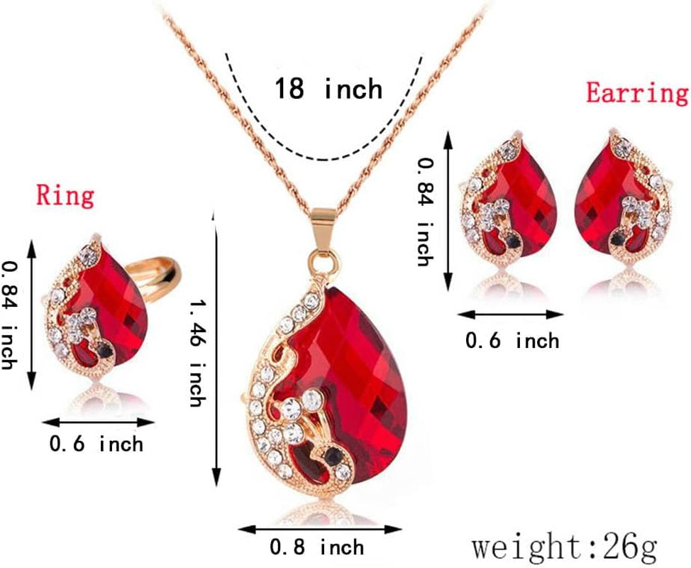 Teardrop Crystal Jewelry Set (Red) ( Usa Express )