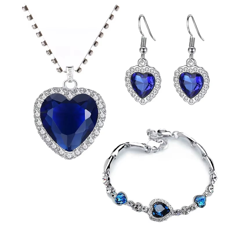 Set of Peach Heart Blue Crystal Jewelry Set Women ( Standard Delivery )