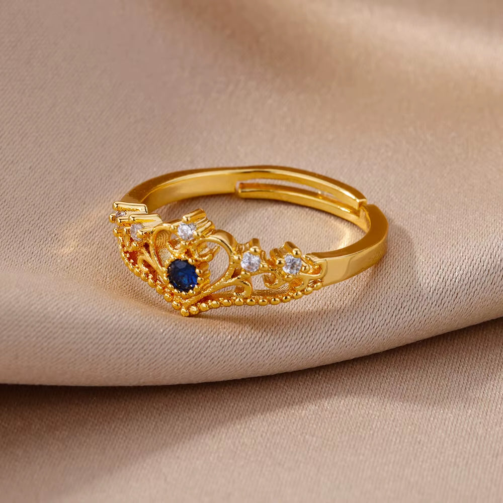 Blue Zircon Crown Adjustable Rings for Women ( Standard Delivery )