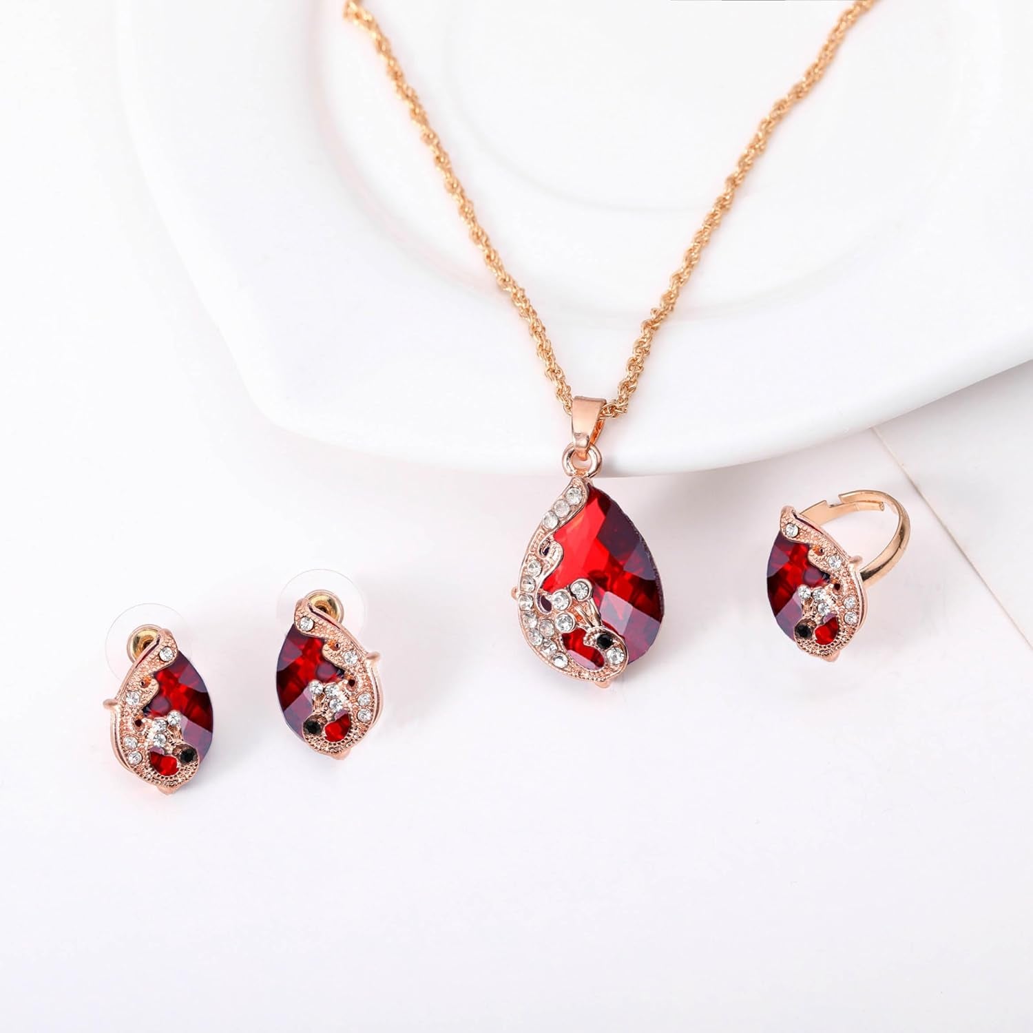 Teardrop Crystal Jewelry Set (Red) ( Usa Express )